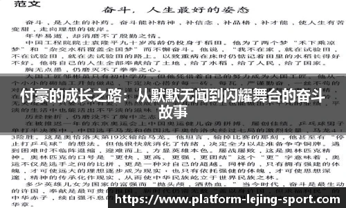 付豪的成长之路：从默默无闻到闪耀舞台的奋斗故事